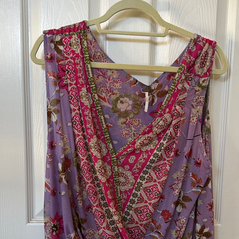Free People Floral V-Neck Top in Pink and Purple